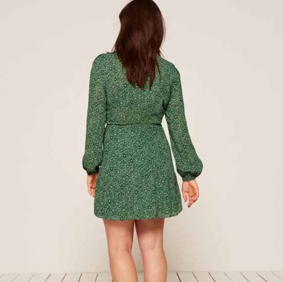 Like New Reformation Green Rosebud Mini Wrap Dress - Picture 4 of 13